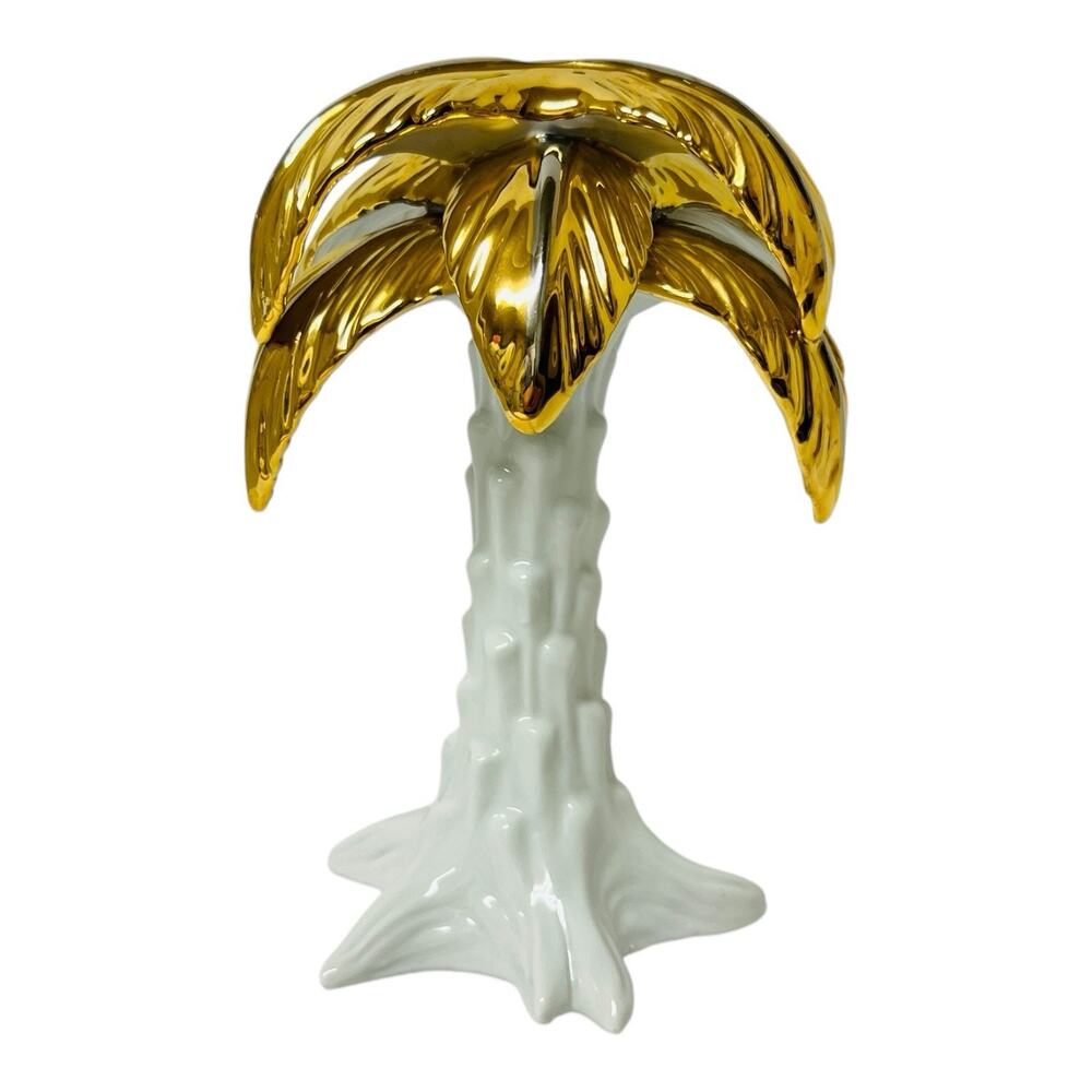 Hollywood Regency‎ Italian Porcelain Nativity Palm Tree Candle Holder Gold Gilt